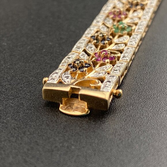 Wheeler Manuf. Sterling Silver Gold Vermeil Ruby Emerald Sapphire 7" Bracelet - Picture 12 of 16